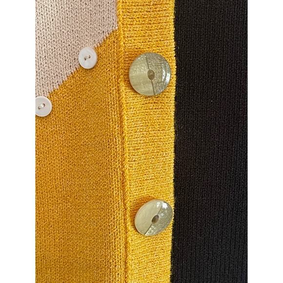 J.S.S knit wear jacket 2 pcs suit Sm yellow black cream button detail classic - Picture 10 of 16